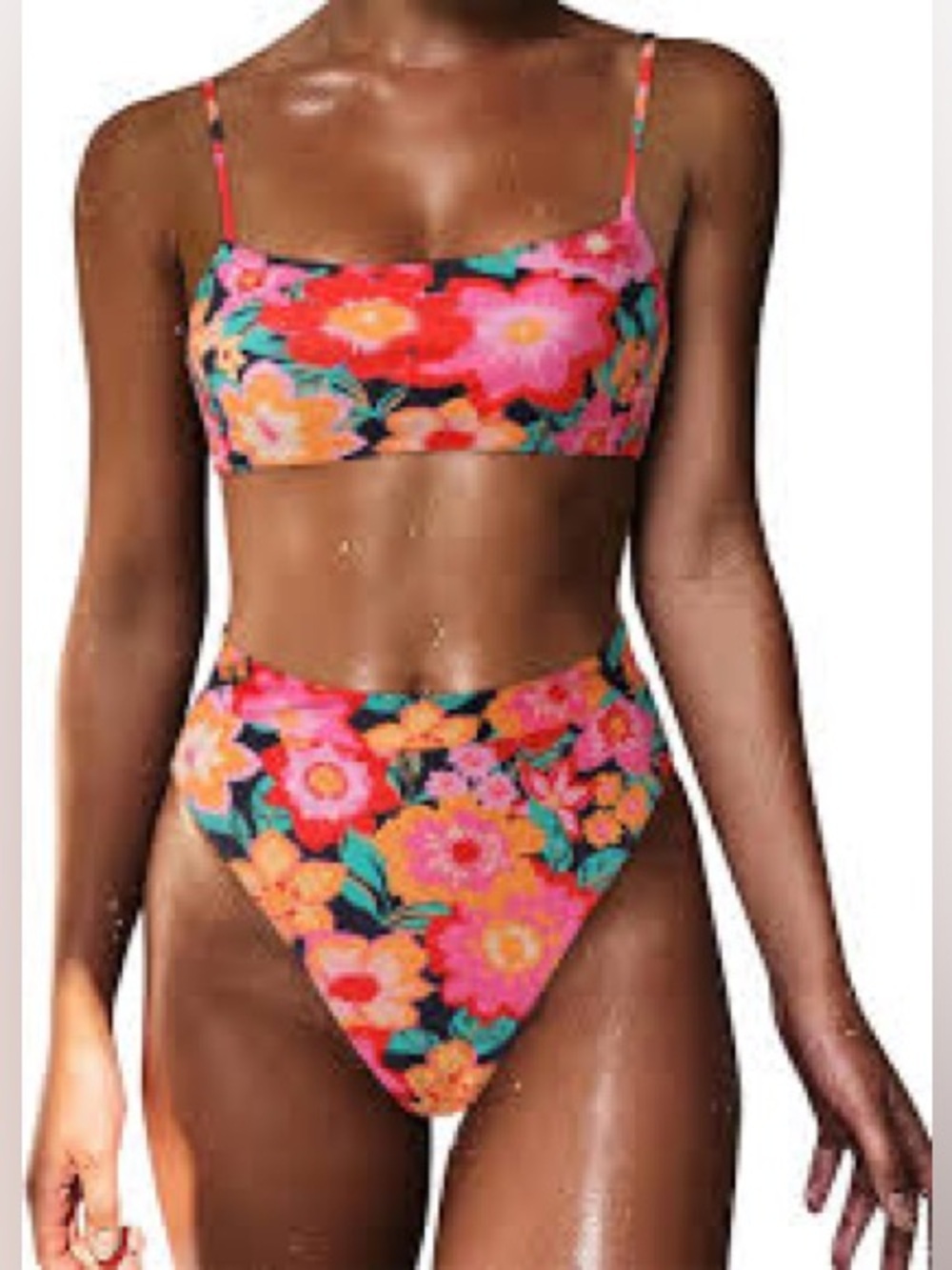 Floral High-Waist Bikini Set — Bright Multicolor
